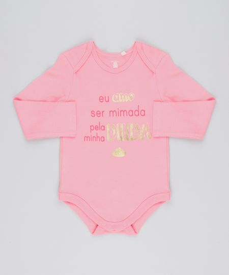 Body-Infantil--Eu-Amo-Ser-Mimada-Pela-Minha-Dinda--em-Manga-Longa-com-Decote-Redondo-em-Algodao---Sustentavel-Rosa-8920971-Rosa_1