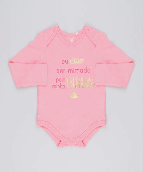 Body-Infantil--Eu-Amo-Ser-Mimada-Pela-Minha-Dinda--em-Manga-Longa-com-Decote-Redondo-em-Algodao---Sustentavel-Rosa-8920971-Rosa_1