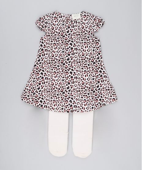 Vestido-Infantil-Estampado-Animal-Print-Manga-Curta-Decote-Redondo---Meia-Calca-Bege-8877295-Bege_1