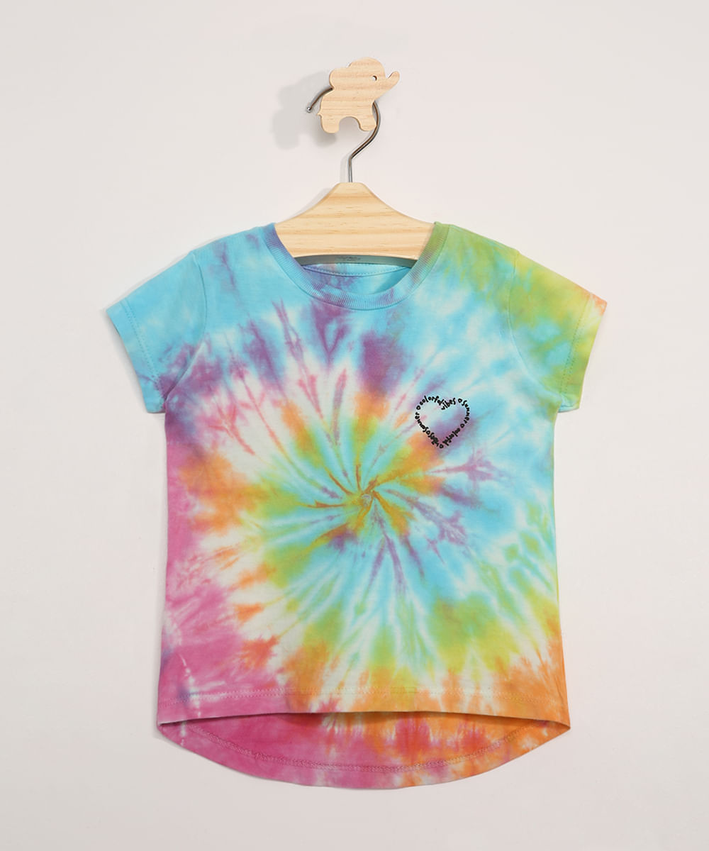 Blusa Infantil Tie Dye Estampada Manga Curta Multicor