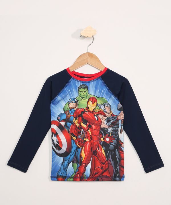 Camiseta de Praia Infantil Manga Longa Os Vingadores Raglan com Proteção UV50+ Azul 10