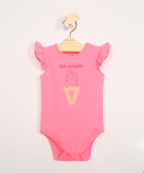 Body Infantil Sem Manga com Babados Rosa 3-6