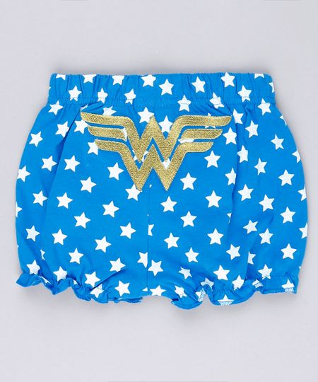 Short-Infantil-Mulher-Maravilha-Estampado-de-Estrelas-com-Babados-em-Algodao---Sustentavel-Azul-8928746-Azul_1