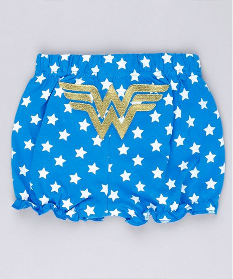 Short-Infantil-Mulher-Maravilha-Estampado-de-Estrelas-com-Babados-em-Algodao---Sustentavel-Azul-8928746-Azul_1