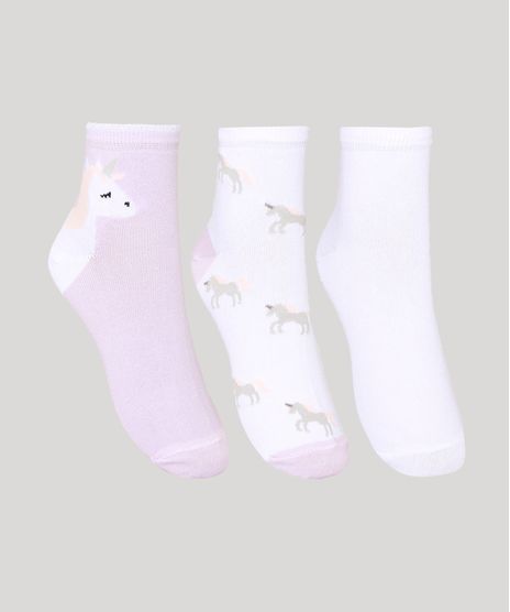 Kit-de-3-Meias-Femininas-Cano-Medio-Unicornios-Branco-9976570-Branco_1