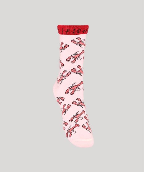 Meia-Feminina-Cano-Alto-Friends-Lagostas-Vermelha-9977768-Vermelho_1