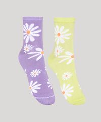 Kit-de-2-Meias-Femininas-Cano-Medio-Estampadas-Floral-Multicor-9977771-Multicor_1