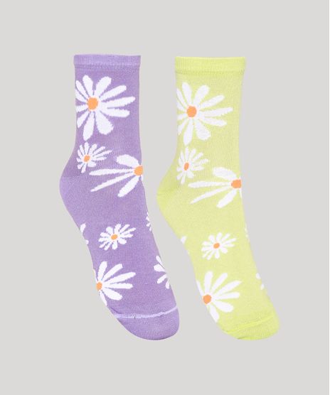 Kit-de-2-Meias-Femininas-Cano-Medio-Estampadas-Floral-Multicor-9977771-Multicor_1