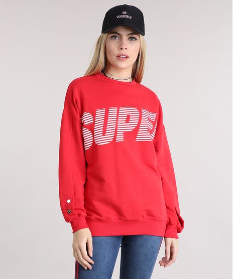 Blusao-Feminino--Super--em-Moletom-com-Botoes-Decote-Redondo-Manga-Longa-Vermelho-9133275-Vermelho_1