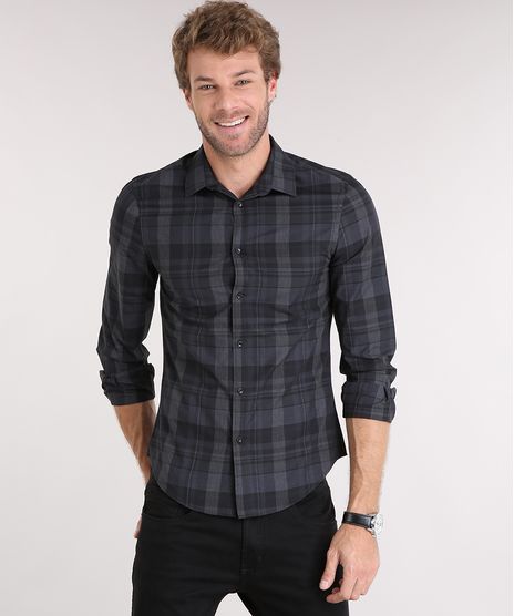 Camisa-Masculina-Slim-Xadrez-Manga-Longa-Chumbo-8856170-Chumbo_1