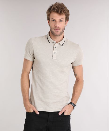 Polo-Masculina-Slim-Fit-em-Malha-Texturizada-Manga-Curta-Bege-9114976-Bege_1