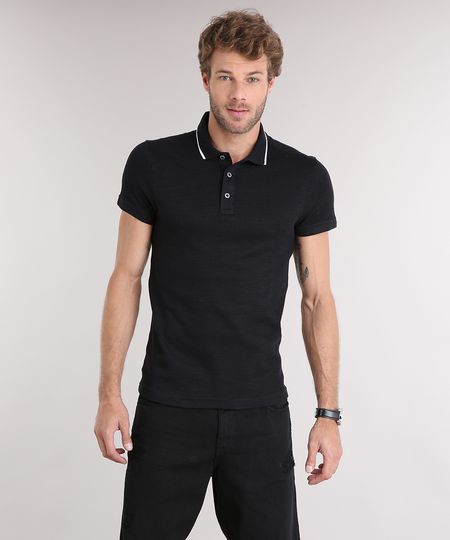 Polo-Masculina-Slim-Fit-em-Malha-Texturizada-Manga-Curta-Preta-9114976-Preto_1 Polo-Masculina-Slim-Fit-em-Malha-Texturizada-Manga-Curta-Preta-9114976-Preto_1