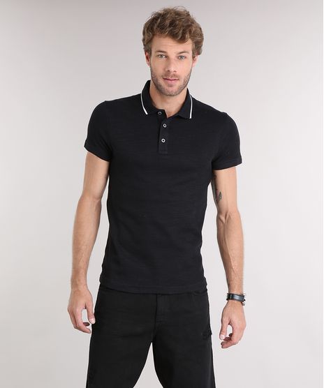 Polo-Masculina-Slim-Fit-em-Malha-Texturizada-Manga-Curta-Preta-9114976-Preto_1