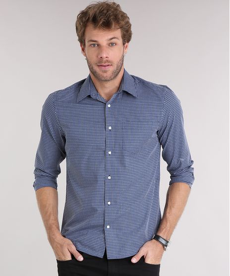 Camisa-Masculina-Comfort-Xadrez-Manga-Longa-com-Bolso-Azul-Marinho-8826552-Azul_Marinho_1