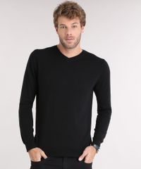 Sueter-Masculino-Basico-em-Trico-Manga-Longa-Gola-V-Preto-8848759-Preto_1