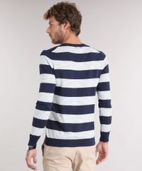 Sueter-Masculino-Listrado-em-Trico-Manga-Longa-Gola-V-Azul-Marinho-8848785-Azul_Marinho_2
