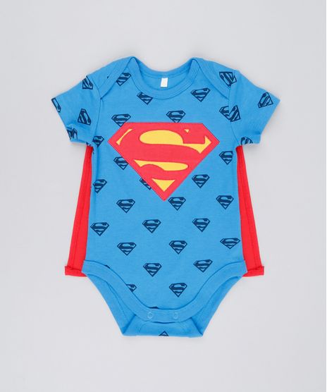 Body-Infantil-Super-Homem-Estampado-com-Capa-Manga-Curta-Decote-Redondo-em-Algodao---Sustentavel-Azul-8928774-Azul_1