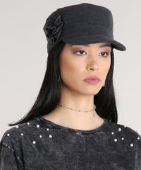 Boina-Feminina-com-Floral-Aba-Curva-em-Feltro-Chumbo-9200520-Chumbo_2