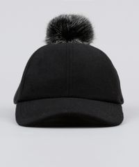 Bone-Feminino-com-Pompom-Aba-Curva-em-Feltro-Preto-9196574-Preto_1