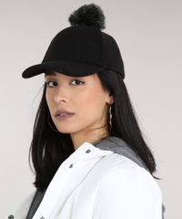 Bone-Feminino-com-Pompom-Aba-Curva-em-Feltro-Preto-9196574-Preto_2