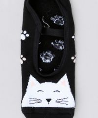 Meia-Sapatilha-com-Estampa-de-Gatinho--Preta-9146574-Preto_5
