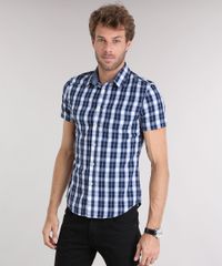 Camisa-Masculina-Slim-Xadrez-Manga-Curta-Azul-Marinho-8894604-Azul_Marinho_1