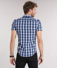Camisa-Masculina-Slim-Xadrez-Manga-Curta-Azul-Marinho-8894604-Azul_Marinho_2