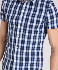 Camisa-Masculina-Slim-Xadrez-Manga-Curta-Azul-Marinho-8894604-Azul_Marinho_4