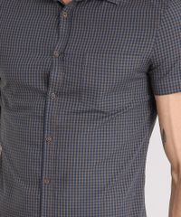 Camisa-Masculina-Slim-Xadrez-Manga-Curta-com-Bolso-Kaki-8853178-Kaki_4