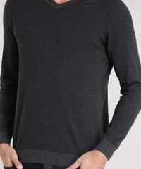 Sueter-Masculino-Listrado-em-Trico-Manga-Longa-Gola-V-Chumbo-8848785-Chumbo_4