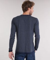 Sueter-Masculino-Listrado-com-Botoes-em-Trico-Manga-Longa-Gola-V-Azul-Marinho-8850212-Azul_Marinho_2