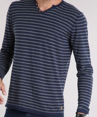 Sueter-Masculino-Listrado-com-Botoes-em-Trico-Manga-Longa-Gola-V-Azul-Marinho-8850212-Azul_Marinho_4