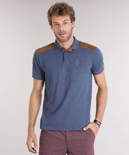 Polo-Masculina-em-Piquet-com-Suede-e-Bordado-Manga-Curta-Azul-9115129-Azul_1