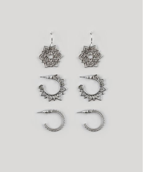 Kit-de-3-Brincos-Femininos-Texturizados--Prateado-9029515-Prateado_1