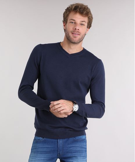 Sueter-Masculino-Basico-em-Trico-Manga-Longa-Gola-V-Azul-Marinho-8848759-Azul_Marinho_1