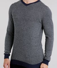 Sueter-Masculino-Listrado-em-Trico-Manga-Longa-Gola-V-Azul-Marinho-8848785-Azul_Marinho_4