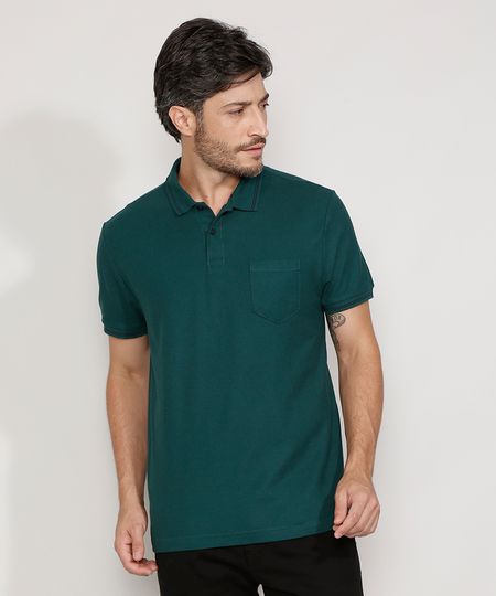 Polo-de-Piquet-Masculina-Basica-Comfort-Manga-Curta-Verde-Escuro-1-9536088-Verde_Escuro_1_1
