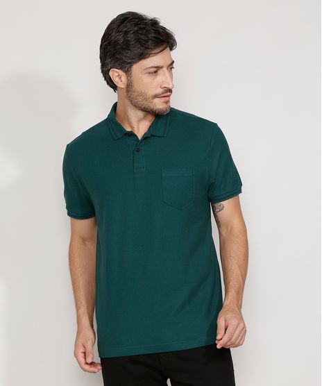 Polo-de-Piquet-Masculina-Basica-Comfort-Manga-Curta-Verde-Escuro-1-9536088-Verde_Escuro_1_1