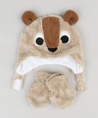 Kit-de-Gorro-Infantil-Esquilo-com-Pelo-e-Orelhinhas---Luvas-Bege-8865091-Bege_1