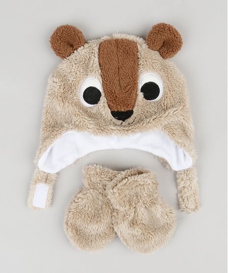 Kit-de-Gorro-Infantil-Esquilo-com-Pelo-e-Orelhinhas---Luvas-Bege-8865091-Bege_1