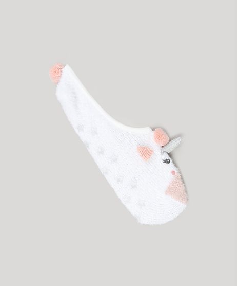 Meia-Feminina-Sapatilha-Unicornio-de-Inverno-Felpuda-Branca-9006639-Branco_1
