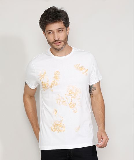 Camiseta-Masculina-Slim-Manga-Curta-Arabescos-Metalizada-Gola-Careca-Branca-9980905-Branco_1
