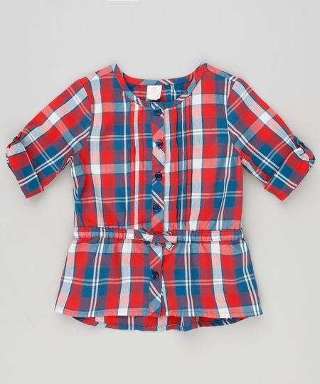Camisa-Infantil-Xadrez-com-Laco-Manga-Longa-Decote-Redondo-em-Algodao---Sustentavel-Vermelha-8949665-Vermelho_1