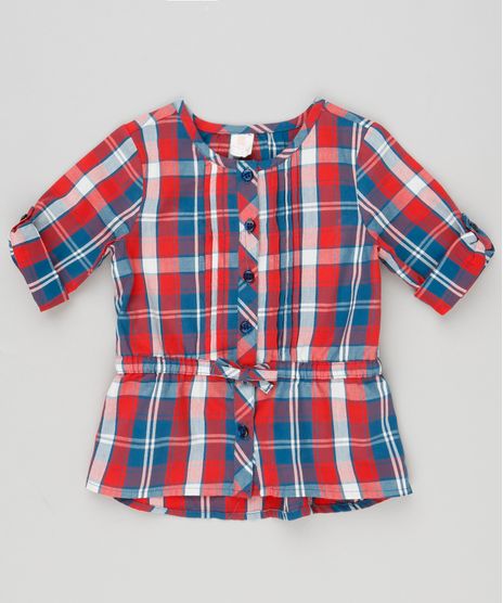 Camisa-Infantil-Xadrez-com-Laco-Manga-Longa-Decote-Redondo-em-Algodao---Sustentavel-Vermelha-8949665-Vermelho_1