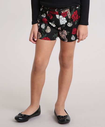 Short-Infantil-Estampado-Floral-com-Cinto-Preto-8911833-Preto_1 Short-Infantil-Estampado-Floral-com-Cinto-Preto-8911833-Preto_1