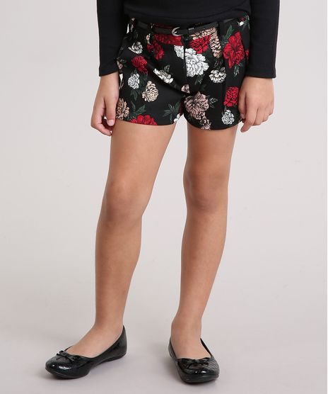 Short-Infantil-Estampado-Floral-com-Cinto-Preto-8911833-Preto_1