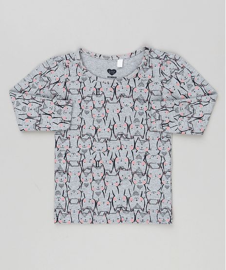 Blusa-Infantil-Estampada-com-Gatinhos-Manga-Longa-Decote-Redondo-em-Algodao---Sustentavel-Cinza-Mescla-9145684-Cinza_Mescla_1