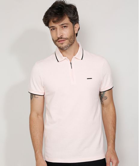 Polo-Masculina-Slim-Texturizada-Favo-com-Ziper-Manga-Curta-Rosa-Claro-9980767-Rosa_Claro_1
