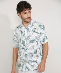 Camisa-Masculina-Tradicional-Estampada-de-Folhagem-Aquarelada-Manga-Curta-Branca-9973863-Branco_1