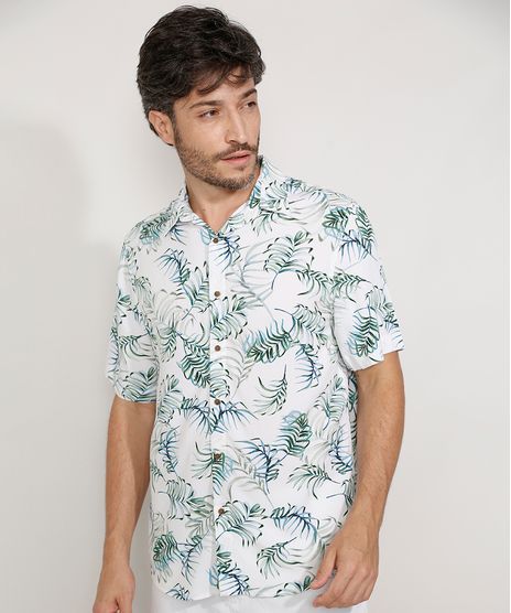 Camisa-Masculina-Tradicional-Estampada-de-Folhagem-Aquarelada-Manga-Curta-Branca-9973863-Branco_1